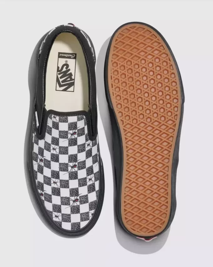 Customs Klassischer Slip-On-Schuh mit Halloween-Schachbrettmuster