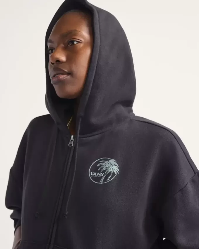 Dual Palm Retro-Kapuzenpullover mit Reißverschluss