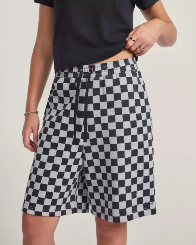 Fleece-Shorts mit Schachbrettmuster