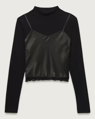 Langärmliges Oberteil aus Mesh-Satin